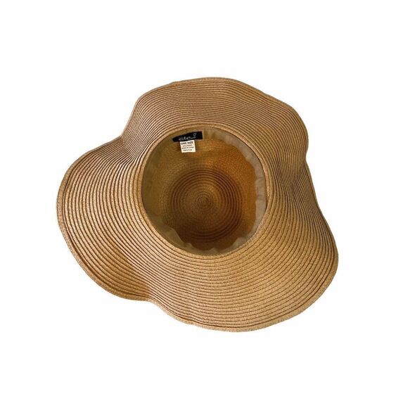 Womens Large Tan Floppy Folding Wide 5” Brim Straw Sun Beach Hat Rue 21 Etc! OS - Picture 6 of 8